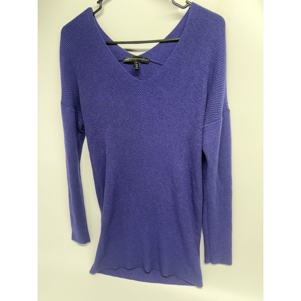 WHITE HOUSE BLACK MARKET Purple Blue Sweater Tunic Knit Long Sleeve V Neck Med